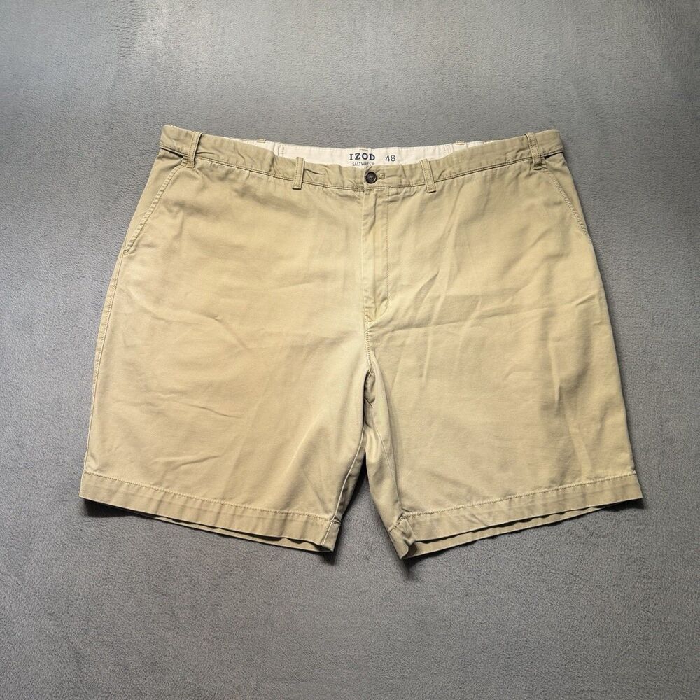 IZOD Saltwater Men’s Size 48 Khaki Beige Flat Front Chino Shorts Casual Summer
